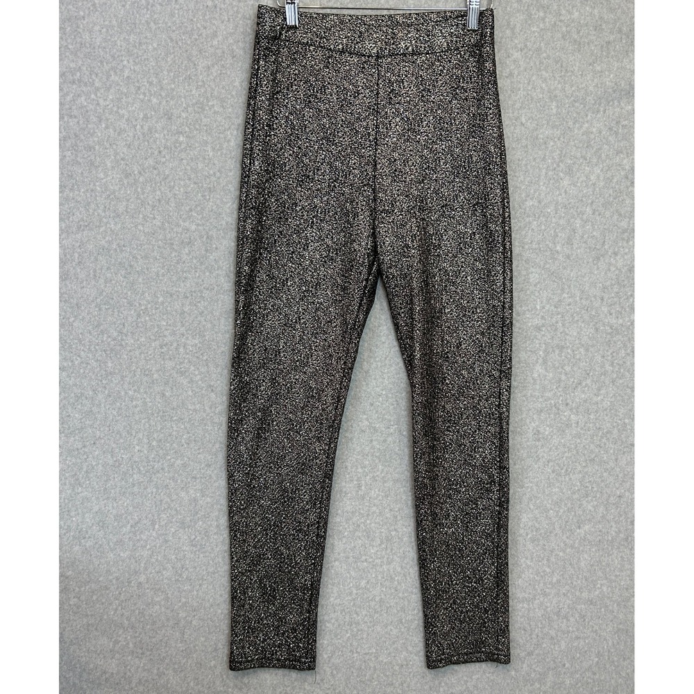 Bar III Leggings Black Silver Metallic Foil Crackle Pants High Rise Glam Size M